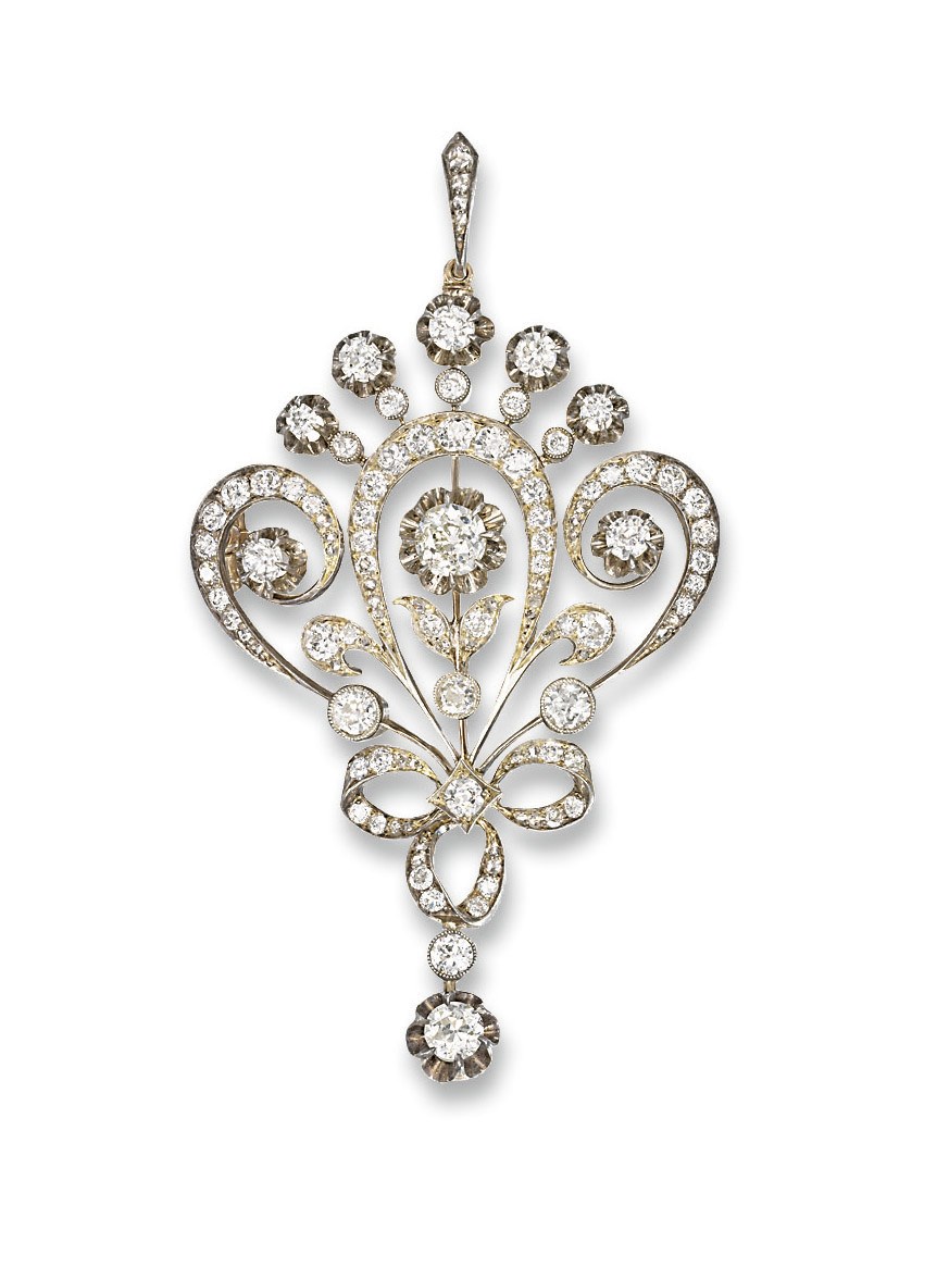 A RUSSIAN ANTIQUE DIAMOND PENDANT/BROOCH