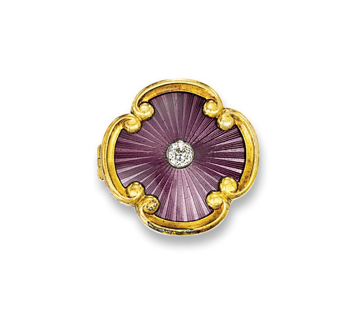 A RUSSIAN ENAMEL AND DIAMOND BROOCH, BY FABERGE
