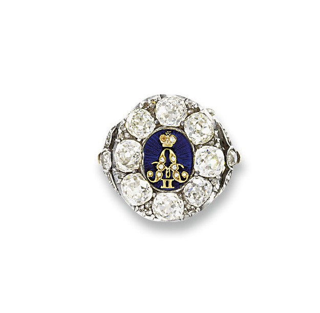 A RUSSIAN DIAMOND AND ENAMEL RING