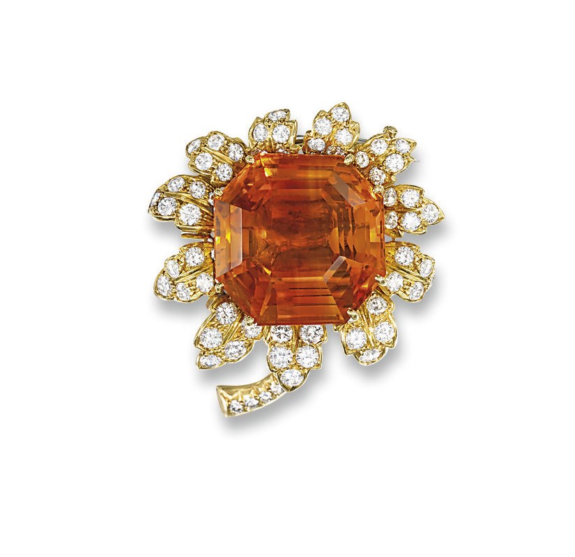 A CITRINE AND DIAMOND FLOWER BROOCH, BY CARTIER