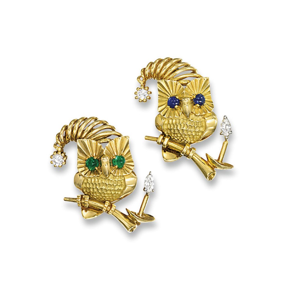 A PAIR OF AMUSING DIAMOND AMD GEM-SET BROOCHES, BY CARTIER