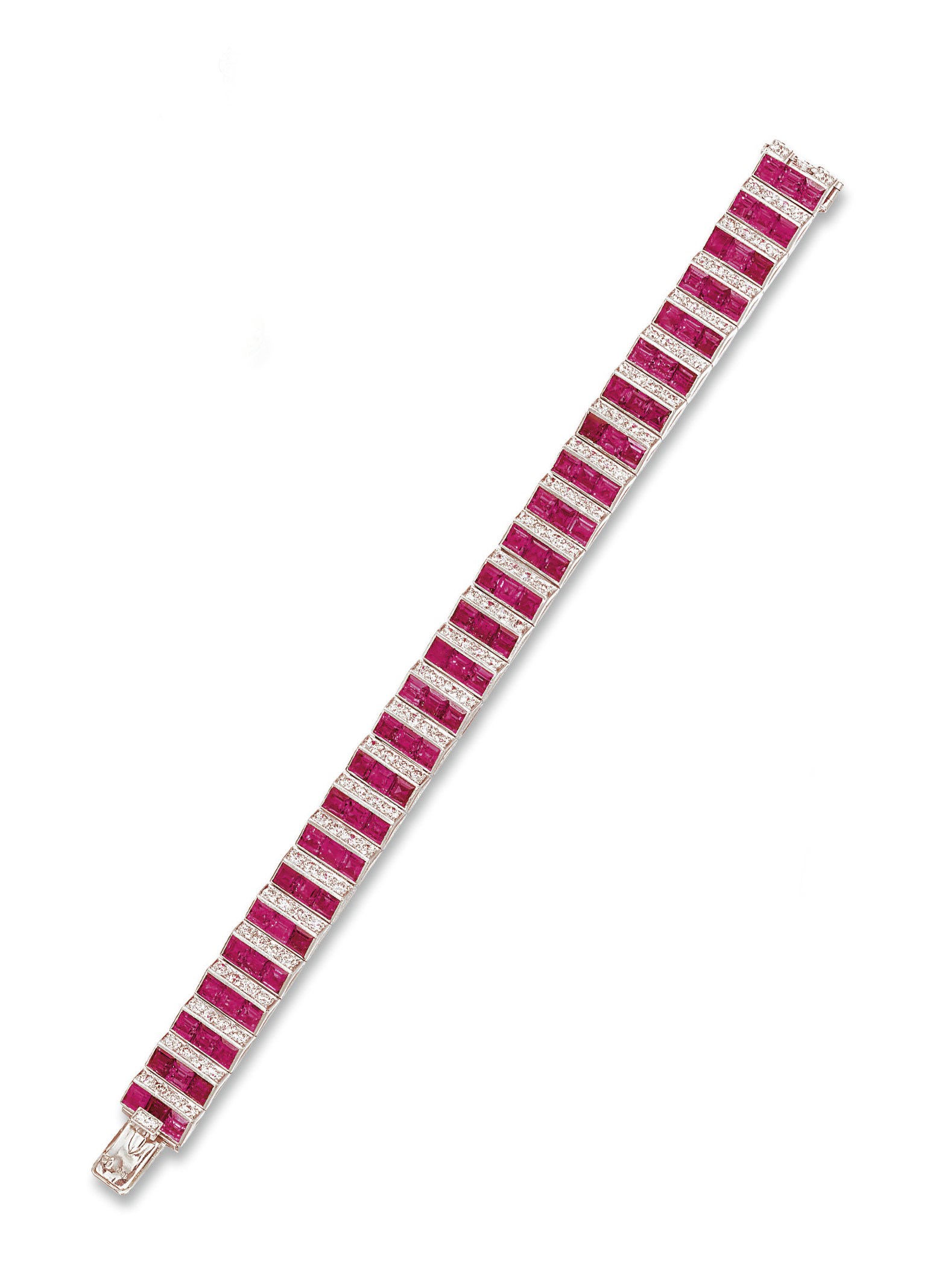 AN ART DECO RUBY AND DIAMOND BRACELET, BY CARTIER