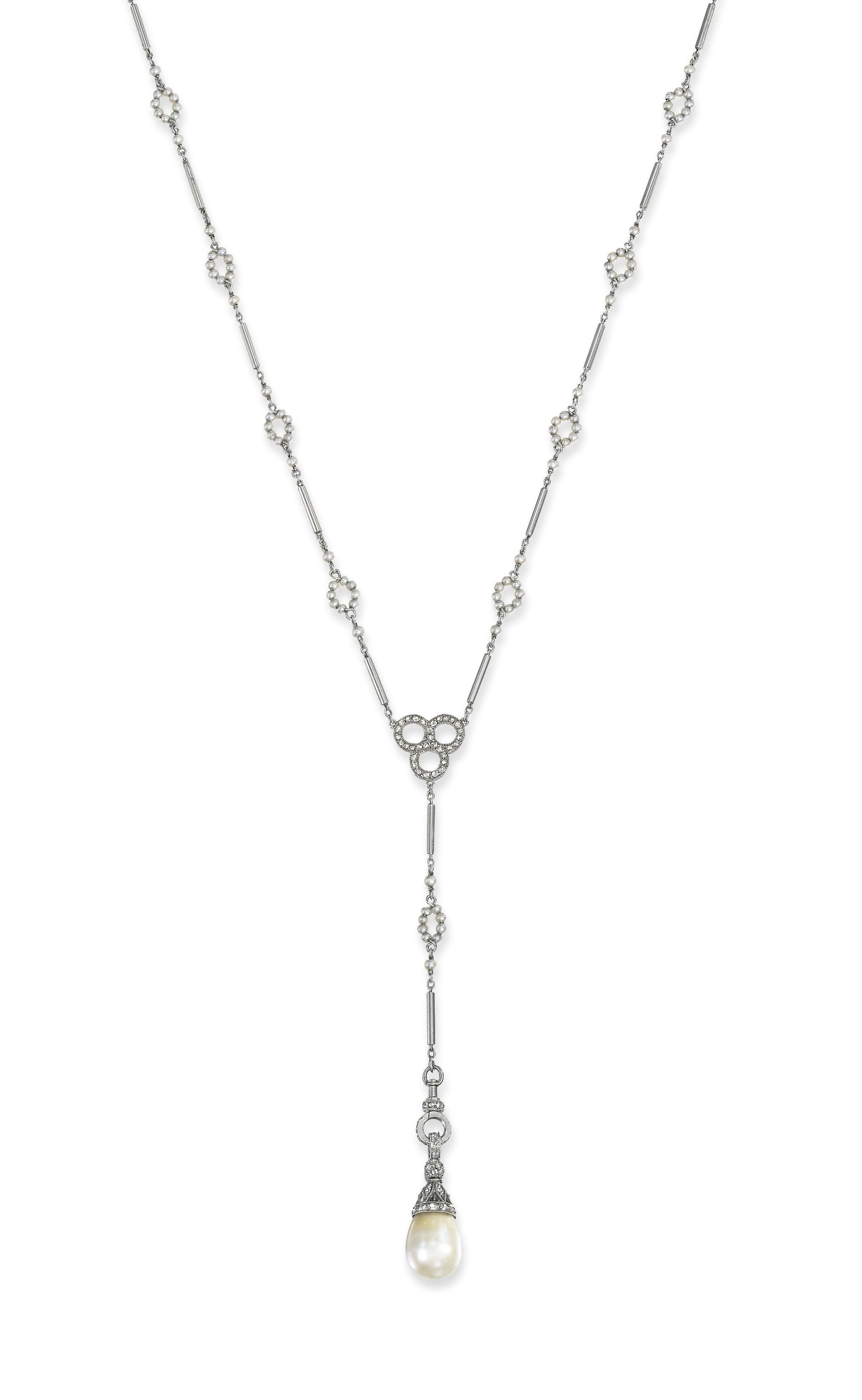 A BELLE EPOQUE PEARL AND DIAMOND LONGCHAIN, BY CARTIER