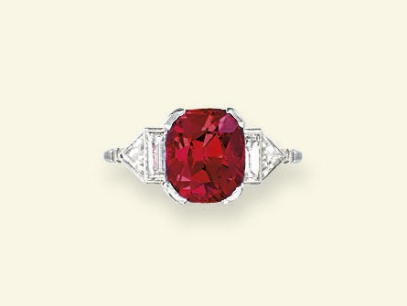 AN ART DECO SPINEL AND DIAMOND RING
