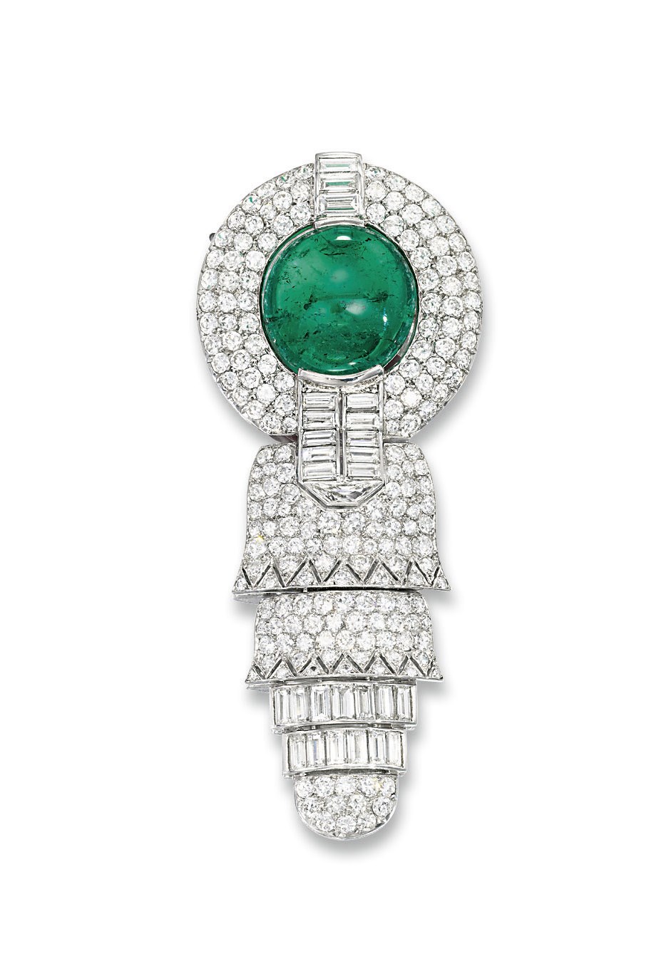 AN ART DECO EMERALD AND DIAMOND EPAULETTE BROOCH, BY BOIVIN