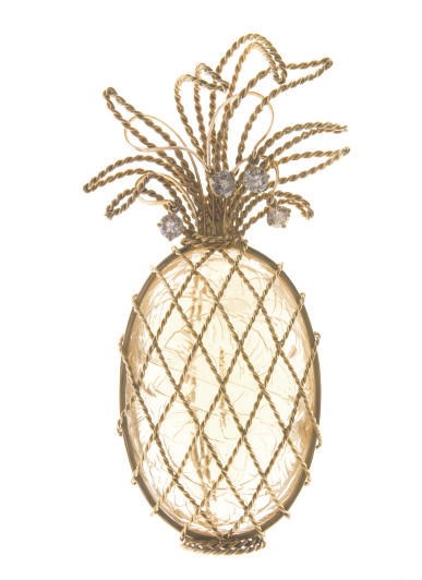 A CITRINE, DIAMOND AND 14K GOLD 'PINEAPPLE' BROOCH