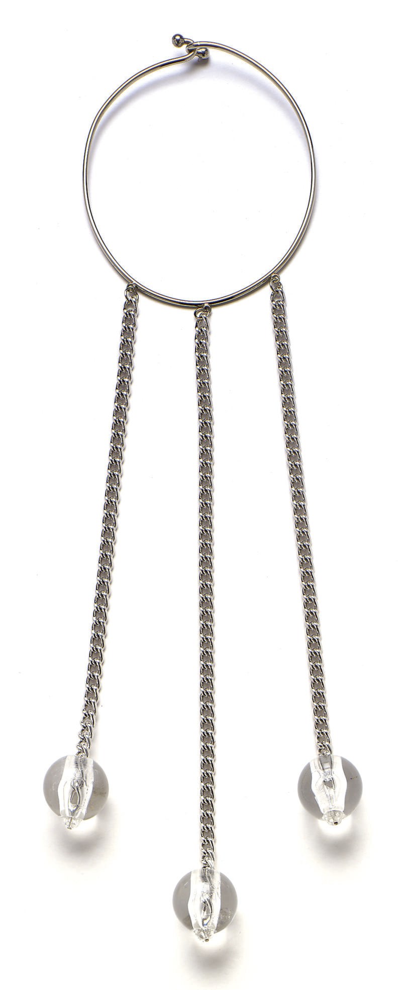 A NICKEL-PLATED COLLAR AND THREE-CHAIN LINK LUCITE BALL DROP NECKLACE,