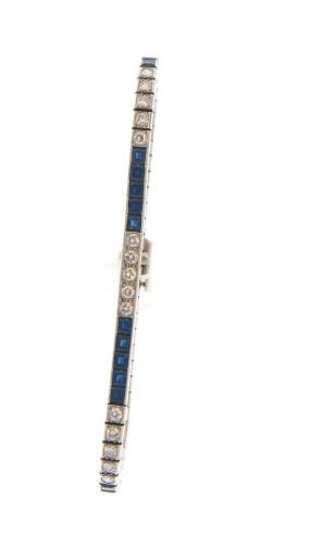A SAPPHIRE, DIAMOND AND PLATINUM BRACELET