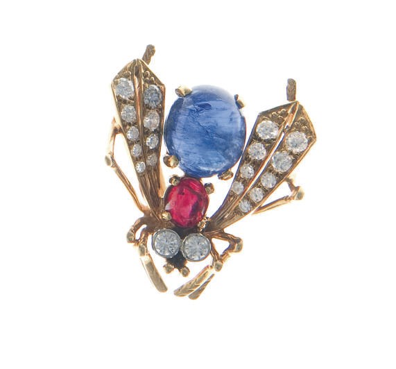A MULTI-GEM, DIAMOND AND 18K GOLD INSECT BROOCH, BY VAN CLEEF & ARPELS