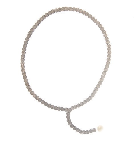 A CULTURED PEARL, DIAMOND AND 18K WHITE GOLD NECKLACE, BY PIAGET