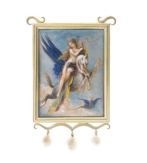 AN ART NOUVEAU ENAMEL, PEARL AND GOLD PENDANT, BY GUSTAVE MOREAU