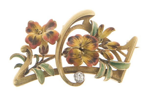 AN ART NOUVEAU ENAMEL AND GOLD BROOCH, BY GUSTAVE-ROGER SANDOZ