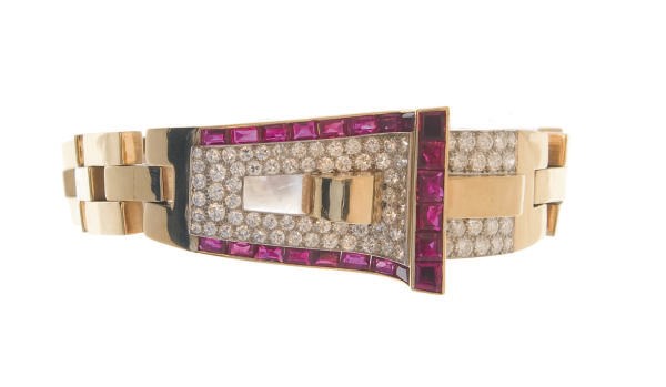 A RETRO RUBY AND DIAMOND BRACELET, BY UDALL AND BALLOU