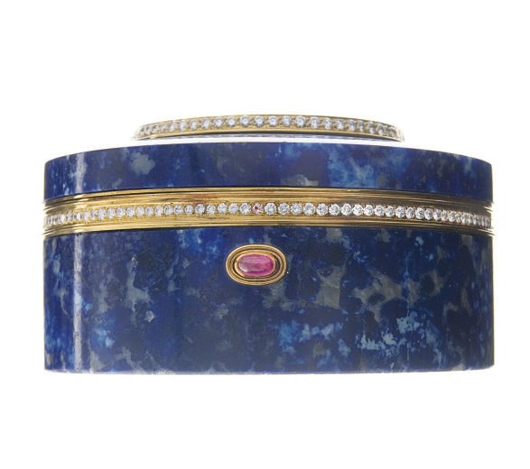 A LAPIS LAZULI, MOTHER-OF-PEARL AND DIAMOND BOX