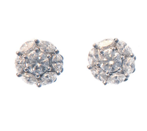 A PAIR OF DIAMOND AND WHITE GOLD EAR STUDS, BY ASPREY