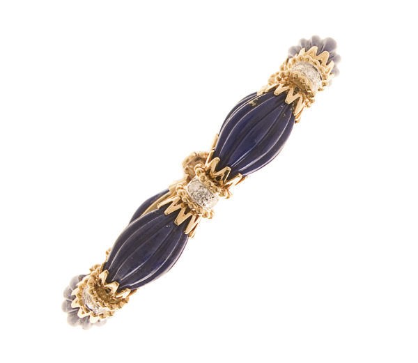 A LAPIS LAZULI, DIAMOND AND 18K GOLD BRACELET, BY VAN CLEEF & ARPELS
