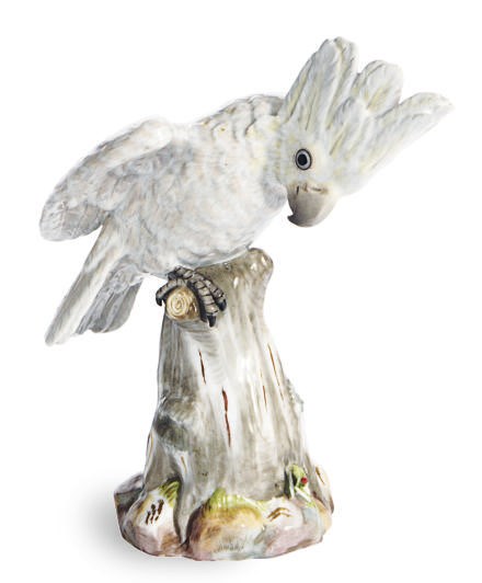 A GERMAN PORCELAIN MODEL OF A COCKATOO,