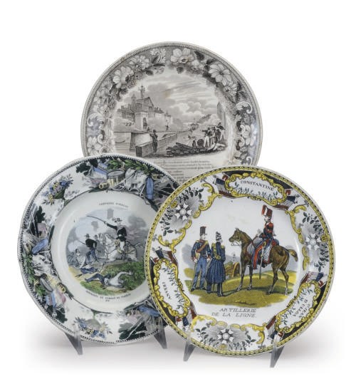 A GROUP OF TWENTY-THREE FRENCH CREAMWARE TRANSFER-PRINTED PLATES,