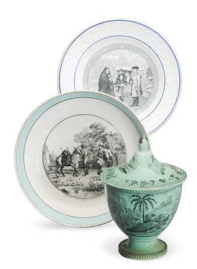 A GROUP OF TWELVE FRENCH PRINTED CREAMWARE PLATES,
