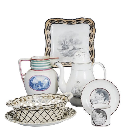 A GROUP OF ENGLISH POTTERY DESSERT WARES,