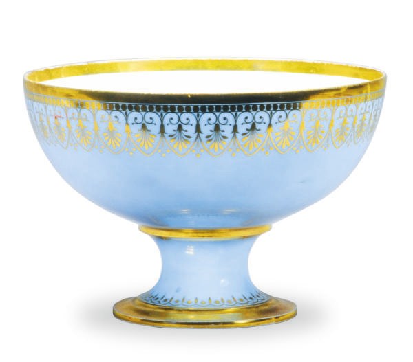 A FRENCH PORCELAIN SKY-BLUE GROUND FOOTED BOWL,