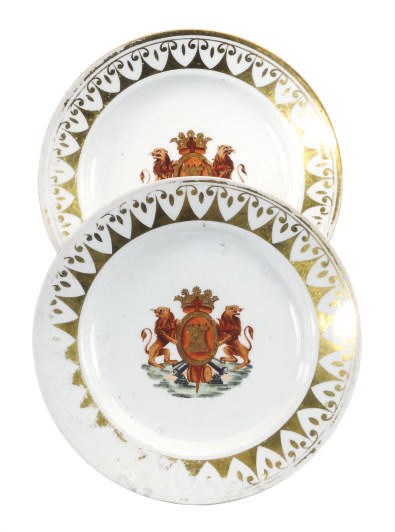 TWO ENGLISH PORCELAIN ARMORIAL PLATES,