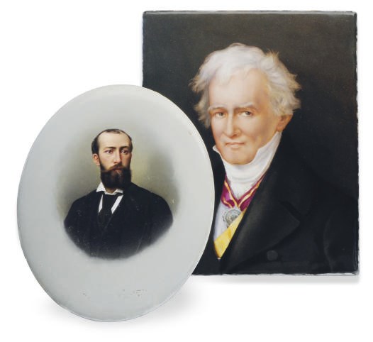 TWO GERMAN PORCELAIN PORTRAIT PLAQUES OF A GENTLEMAN AND OF ALEXANDER VON HUMBOLDT,