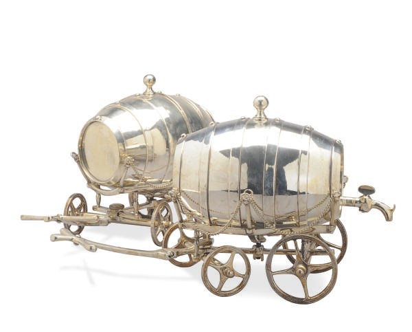 TWO SILVER-PLATED PORT BARRELS,