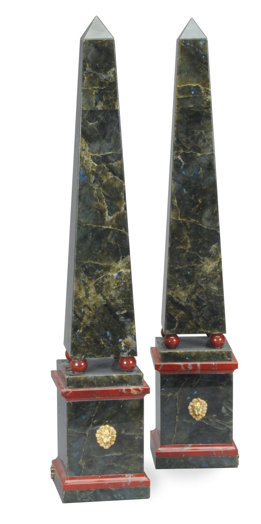 A PAIR OF LABRADORITE OBELISKS,