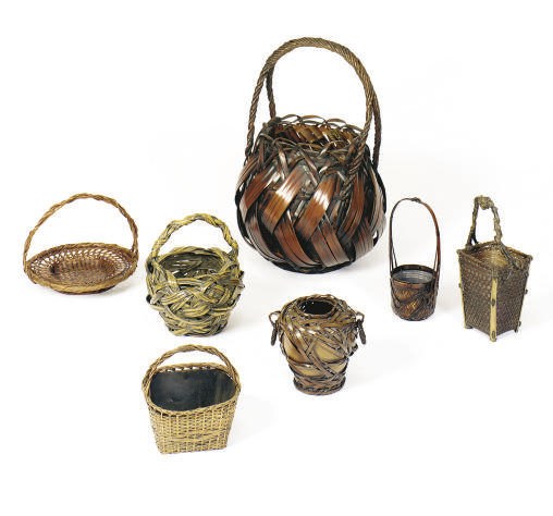 A GROUP OF SEVEN WOVEN BASKETS,