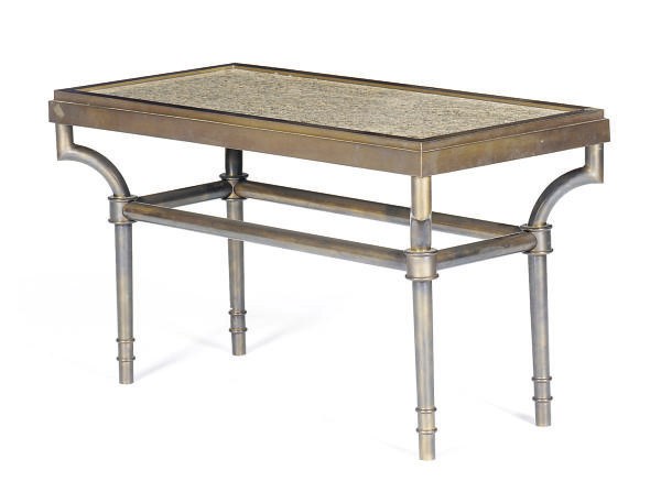 A PAIR OF BRONZE RECTANGULAR-FORM LOW SIDE TABLES,