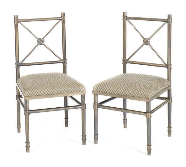 A PAIR OF BRONZE SIDE CHAIRS,