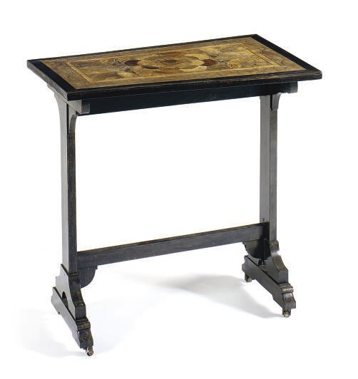 A COLONIAL EBONY AND HARDWOOD SIDE TABLE,