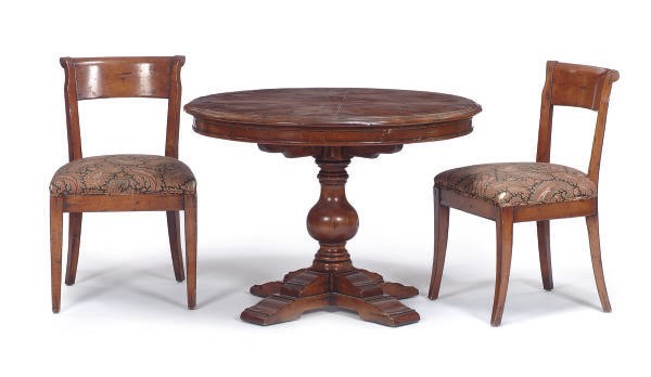 A STAINED WOOD DINING SUITE,