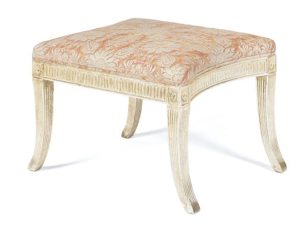 AN ITALIAN SILVERED-WOOD AND UPHOLSTERED BENCH,