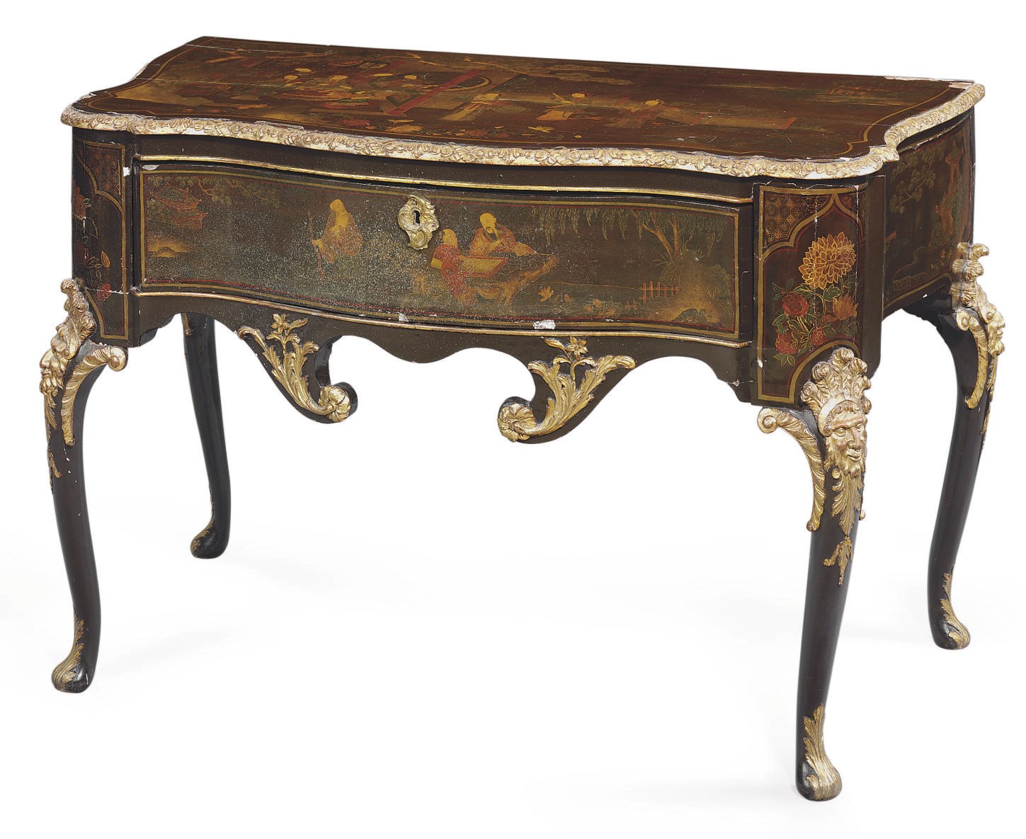 A NORTH EUROPEAN JAPANNED AND PARCEL-GILT COMMODE,