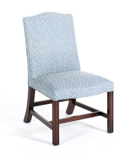 A SET OF FOUR MAHOGANY AND UPHOLSTERED DINING CHAIRS,