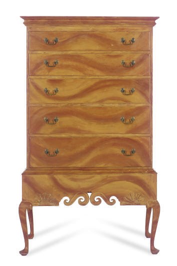 A CHIPPENDALE STYLE GRAIN-PAINTED MAPLE CHEST-ON-STAND,