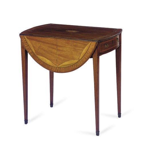 AN ENGLISH INLAID MAHOGANY AND SATINWOOD-BANDED PEMBROKE TABLE,