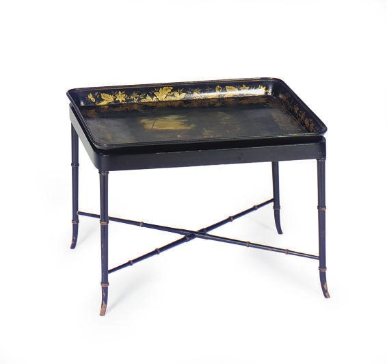 A VICTORIAN PAPIER MACHE TRAY-ON-STAND,
