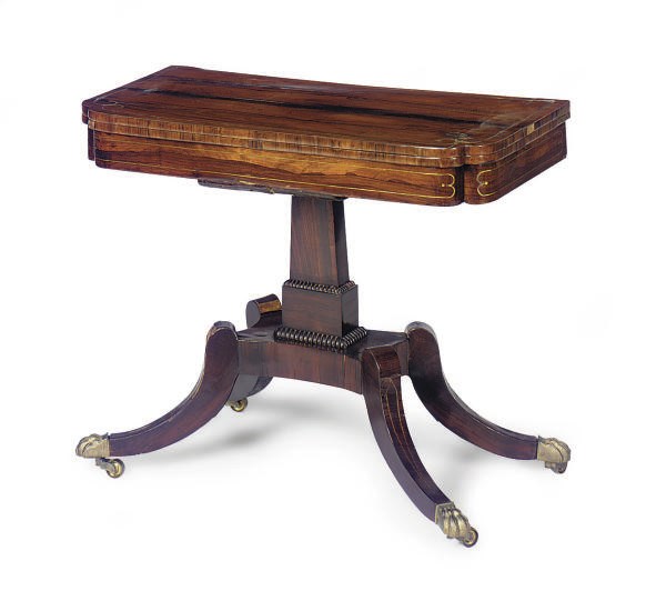 A REGENCY BRASS-INLAID ROSEWOOD GAMES TABLE**,