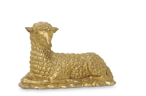 AN ENGLISH GILTWOOD FIGURE OF A LAMB,