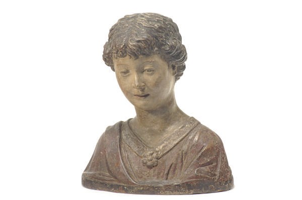 AN ITALIAN POLYCHROME AND GILT-DECORATED TERRACOTTA BUST,