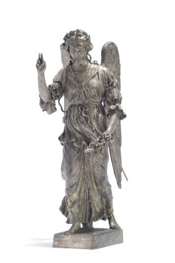 AN ITALIAN BRONZE AND SILVER-GILT FIGURE OF THE ARCHANGEL GABRIEL,