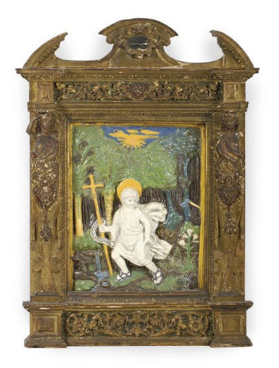 A GLAZED TERRACOTTA RELIEF PANEL,