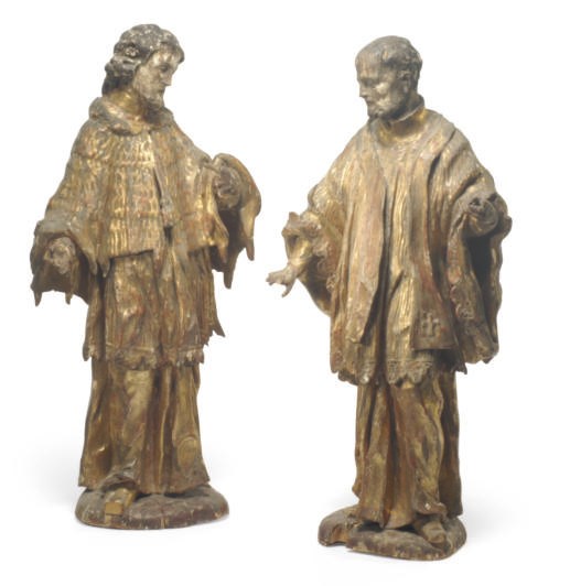 A PAIR OF GILTWOOD FIGURES OF SAINTS,