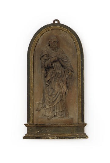 AN ITALIAN TERRACOTTA RELIEF OF SAINT ANTHONY,