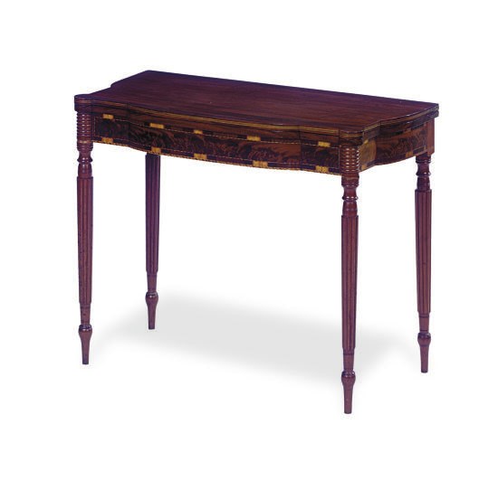 AN AMERICAN FEDERAL INLAID MAHOGANY FOLD-OVER CARD TABLE,