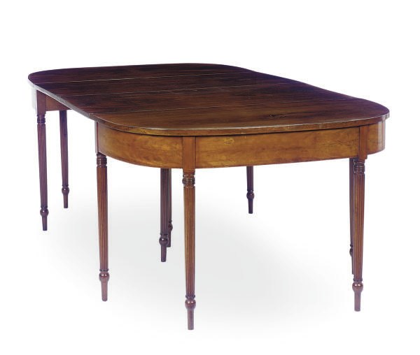 A REGENCY MAHOGANY D-END DINING TABLE,
