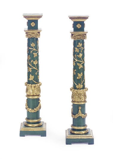 A PAIR OF GREEN-PAINTED AND PARCEL-GILT PEDESTALS,